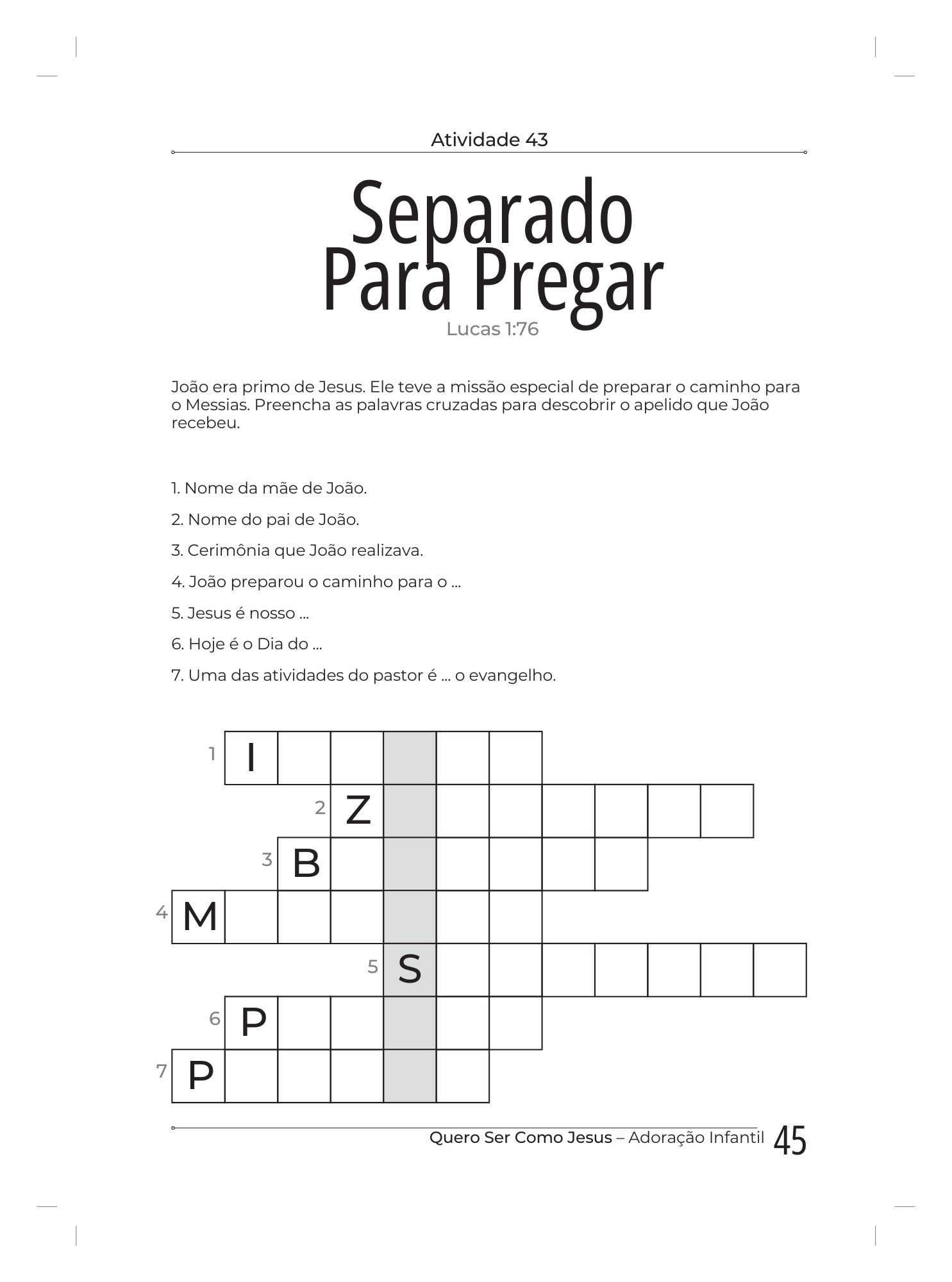 Livro 8 - Atividade de Palavras Cruzadas